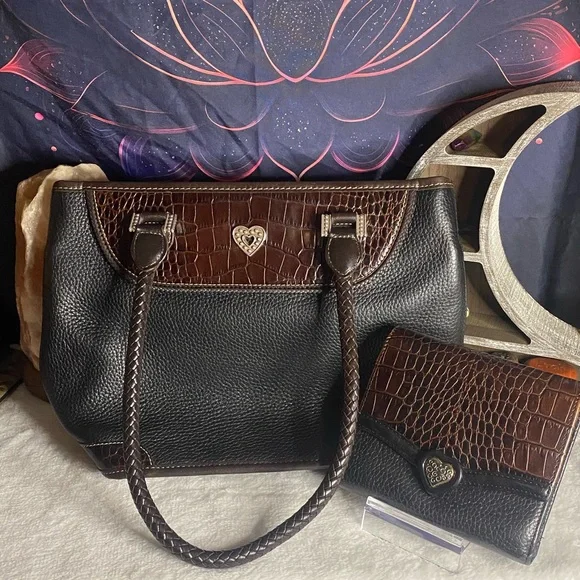 EUC Vintage Brighton Stacey Croc Embossed Bag and Wallet - Picture 1 of 11